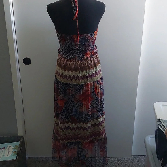 Strapless Halter Midi/Maxi Dress L Bohemian Festival Western Indie Shabby Chic - Picture 7 of 7